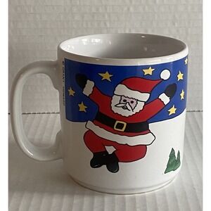 Grant Howard Vtg Christmas Mug Santa Snow Man Trees Farmhouse